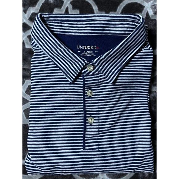 UNTUCKit Polo Mens Extra Large XL Striped Blue & White Soft Pima Cotton - Picture 6 of 6
